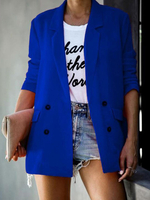Blazer für Frauen Blauer Turndown-Kragen Langarm-Zweireiher-Freizeitblazer