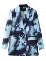 Blazer für Frauen Blue Tie Dye Turndown Kragen Langarmknöpfe Casual Blazer