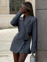 Blazer Für Frauen Chic Polyester Turndown Kragen Blumen Lange Ärmel