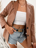 Blazer für Frauen Moderne PU-Leder V-Ausschnitt Knöpfe Lange Ärmel Oversized Khaki Blazer Mäntel