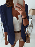Blazer für Frauen Navy Turndown Kragen Lange Ärmel Kurze Jacke