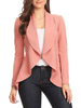 Blazer für Frauen Pink Turndown Collar Langarm Rüschen Kurzjacke