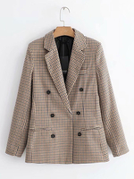 Blazer für Frauen Plaid Turndown Collar Langarm Zweireiher Kurzjacken