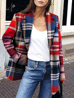 Blazer für Frauen Polyester Turndown Kragen Langarm Checkerboard Pattern Wintermantel