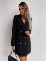 Blazer-Kleid zweireihig einfarbig Spitzensaum entspannte Passform lässige Frühlings- und Herbstoberbekleidung für Damen