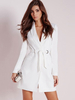 Blazer Kleid Blazer für Damen Weiß Polyester Mäntel mit Umlegekragen Langarm und figurbetonendem Design geknotet