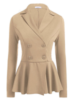 Blazer Kleid Damen Jacke Langarm Minikleid Baumwolle und Umlegekragen Khakifarbe Anzugjacke