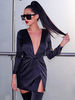 Blazer Kleid Damen Jacke Langarm Minikleid Polyester und spitzem Dekolleté Schwarz Anzugjacke