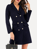 Blazer Kleid Damen Jacke Langarm Minikleid Polyester und Umlegekragen Dunkelmarineblau Anzugjacke
