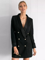 Blazer Kleid Damen Jacke Langarm Minikleid Polyester und Umlegekragen Schwarz Anzugjacke
