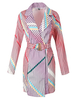 Blazer Kleid Damen Jacke Langarm Minikleid Polyester und Umlegekragen und Streifen Rosa Anzugjacke