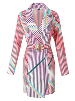 Blazer Kleid Damen Jacke Langarm Minikleid Polyester und Umlegekragen und Streifen Rosa Anzugjacke