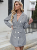 Blazer Kleid Houndstooth Plaid Zweireihig Slim Fit Casual Gürtel Frühling Herbst Oberbekleidung für Damen