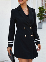 Blazer Schwarz Umlegekragen knöpft langärmligen übergroßen Polyester für Damen