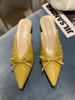 Blcok Heel Mules Gelb PU Leder Pointed Toe Rüschen Bow Slide Schuhe