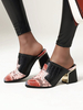 Blcok Heel Mules Red Leder Pointed Toe Animal Print Rückenloser Slip On Schuhe