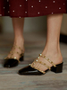Block Heel Mules Black Square Zehennieten Block Heel Slip-On Slide Schuhe