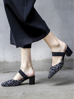 Block Heel Mules Frauen Blue Pointed Toe Slip-On rückenfreie Schuhe