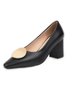 Block Heel Pumps Frauen Black Square Toe Metall Detail Slip On Heels