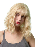 Blonde Perücken Synthetische lockige Haarperücke mit stumpfen Pony