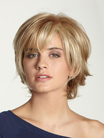 Blonder kurzer Bob mit Pony Seitenscheitel Kunsthaarperücke für Frauen 2025