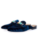 Blue Loafer Shoes Herren Slip On Slides Strass Round Toe Velvet Flache Schuhe