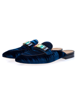 Blue Loafer Shoes Herren Slip On Slides Strass Round Toe Velvet Flache Schuhe