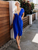 Blue Maxi Dresseswomen Kurzarm Schwarz Langes Kleid mit V-Ausschnitt und Schlitz