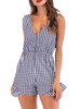 Blue Plaid Polyester mit geradem Sommer und V-Ausschnitt