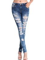 Blue Ripped Denim Jeans für Frauen