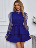 Blue Skater Kleider Jewel Neck Lace Puff Langarm Sexy Fit And Flare Kleid