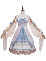 Blue Sweet Lolita JSK Kleid Nude Ärmellose Blumen Tiered Lolita Pullover Röcke