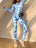 Blue Tie Dye Jewel Neck Langarm-Reißverschluss Polyester Skinny Summer Playsuit