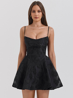 Blumen-Jacquard-Minikleid mit Schnürung am Rücken sexy A-Linien-Trägerkleid für Damen 2025