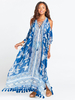 Blumen Kleid 2020 in blau Chiffon mit Quaste Maxi Kleid 2020 Chiffon Kalte Schulter übergroßes Kleid