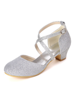 Blumen Mädchen Schuhe Silber Pailletten Stoff Knöchelriemen Party Schuhe für Kinder