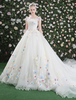 Blumen Quinceanera Kleider Weiße Luxus aus der Schulter Strass Perlen Kurze Ärmel Frauen Festzug Kleider Mit Zug