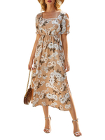 Blumen Sommerkleid Square Neck Beach Dress