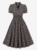 Blumendruck A-Linie Vintage Kleid V-Ausschnitt Retro Midikleid für Frauen 2025