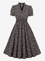 Blumendruck A-Linie Vintage Kleid V-Ausschnitt Retro Midikleid für Frauen 2025