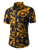Blumendruck Shirt Plus Size Multicolor Kurzen Ärmeln Baumwollhemd für Männer