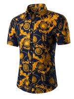 Blumendruck Shirt Plus Size Multicolor Kurzen Ärmeln Baumwollhemd für Männer