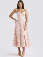 Blumenkleid Midikleid Ärmellose Träger Hals Schickes verstellbares Kleid Cottagecore