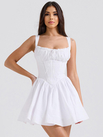 Blumenkleid Minikleider Schnürung Träger Halsausschnitt ärmellos Cottagecore-Kurzkleid