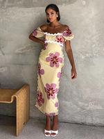 Blumenkleid Puffärmel Tailliertes Sommer-Midikleid für Frauen 2025