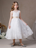 Blumenmädchen Elfenbein Spitze Ärmellos Gürtel Schleife Open Back Kinderkleid