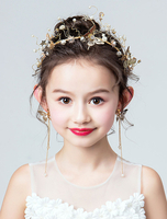 Blumenmädchen Headpieces Gold Ohrringe Stirnband Kinder Haarschmuck