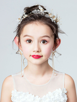 Blumenmädchen Headpieces Set Ohrringe Stirnband Perlen Elfenbein Kinder Haarschmuck