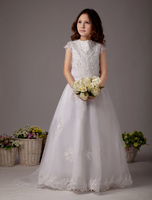 Blumenmädchen Kleid aus Satin in Weiß
