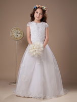 Blumenmädchen Kleid aus Satin in Weiß